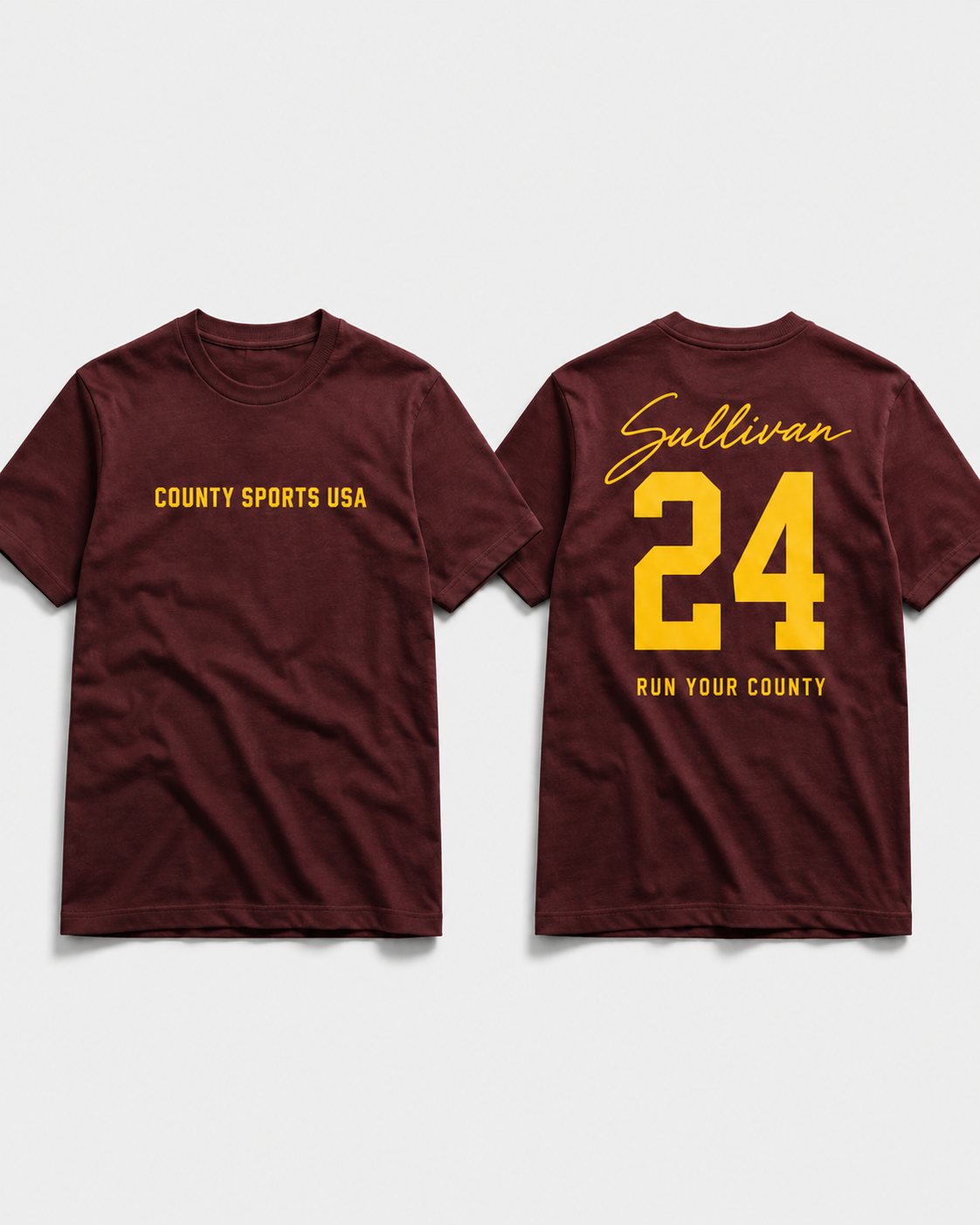 Signature Jersey Tee — Maroon, name style