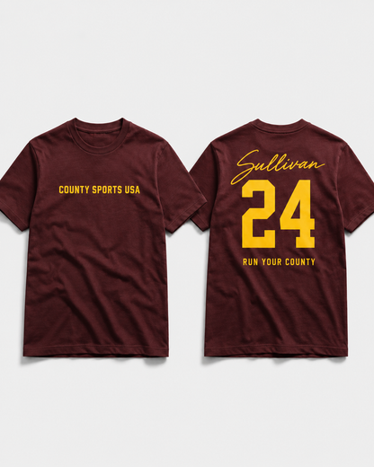 Signature Jersey Tee — Maroon, name style