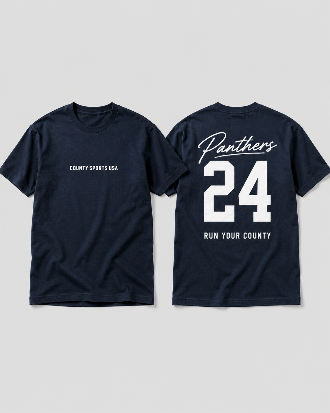 Signature Jersey Tee — Navy, mascot style front and back