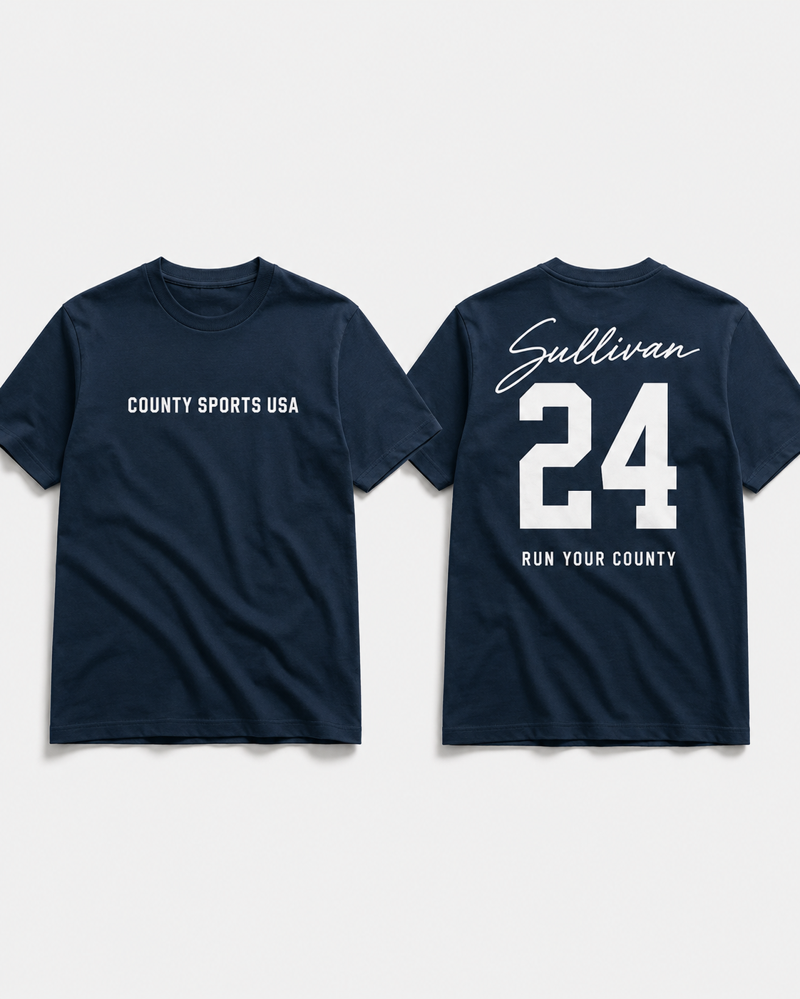 Signature Jersey Tee — Navy, name style front and back